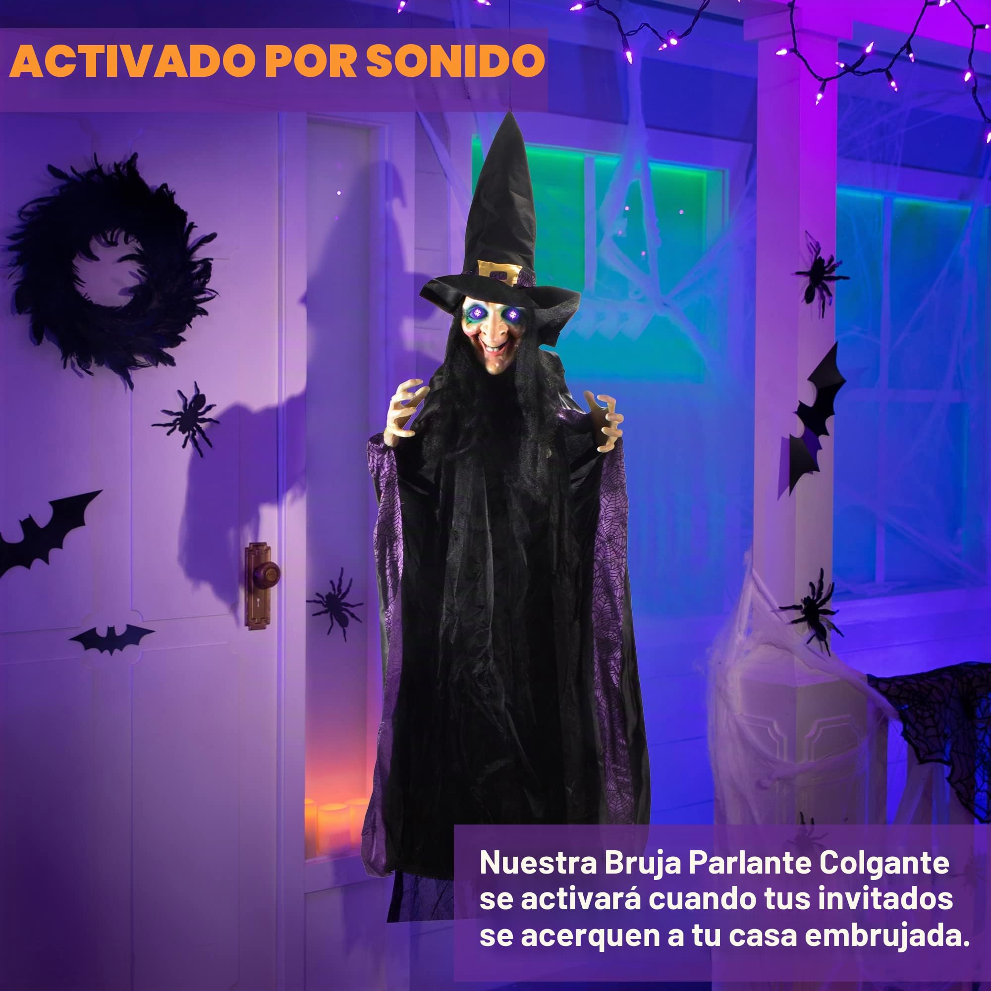 JOYIN Bruja Colgante de Tamaño Real de 188 cm con Ojos LED y Sonidos Espeluznantes para Decoraciones de Halloween