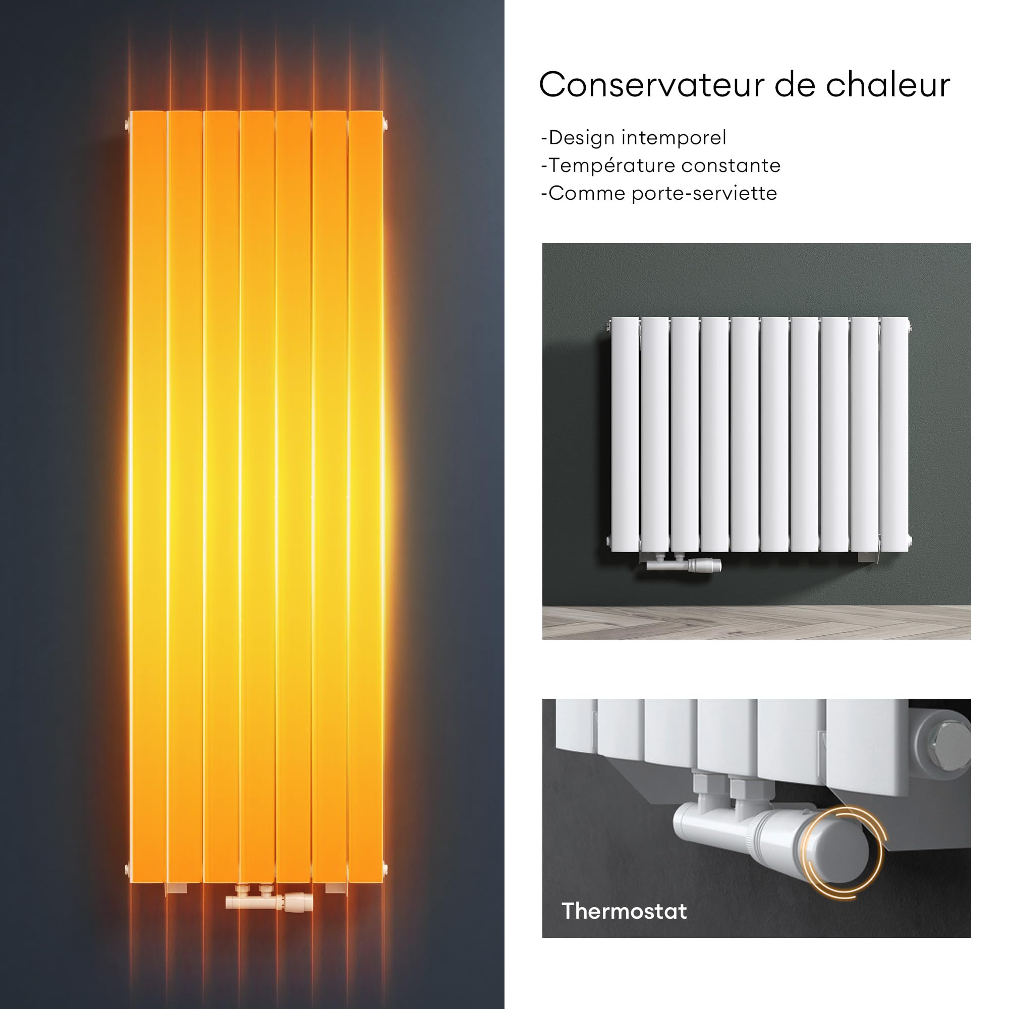 Mai & Mai Radiateur à Eau Chaude Mural Chauffage Central 160x54cm Radiateur Blanc Vertical en Acier Double Couche FV
