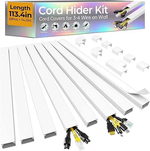 Miniatura 13 de Kit de ocultador de cable de 212.6 pulgadas, cubiertas de cable para 2-4 cables en la pared, cubiertas de alambre autoadhesivas para cables en la