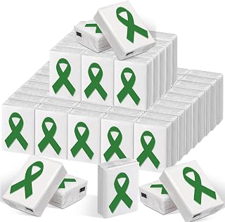 Fullhawl 36 Packs Lymphoma Awareness Liver Cancer Pocket Tissues Green Ribbon Travel Facial Tissue Bulk Mini Type Pocket Tissues Mental Health Awareness Supplies Souvenir Gift