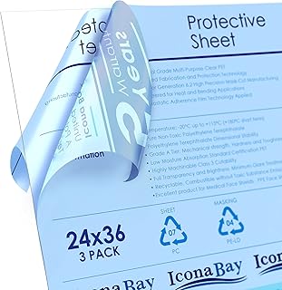 Icona Bay PET Plexiglass, Thin & Flexible Plastic Sheets (24x36 x 0.03 inch, Clear, 3 Pack), PET Sheeting is Pliable Unlike Acrylic, Easy to Cut for DIY Art Projects & Protective Barriers
