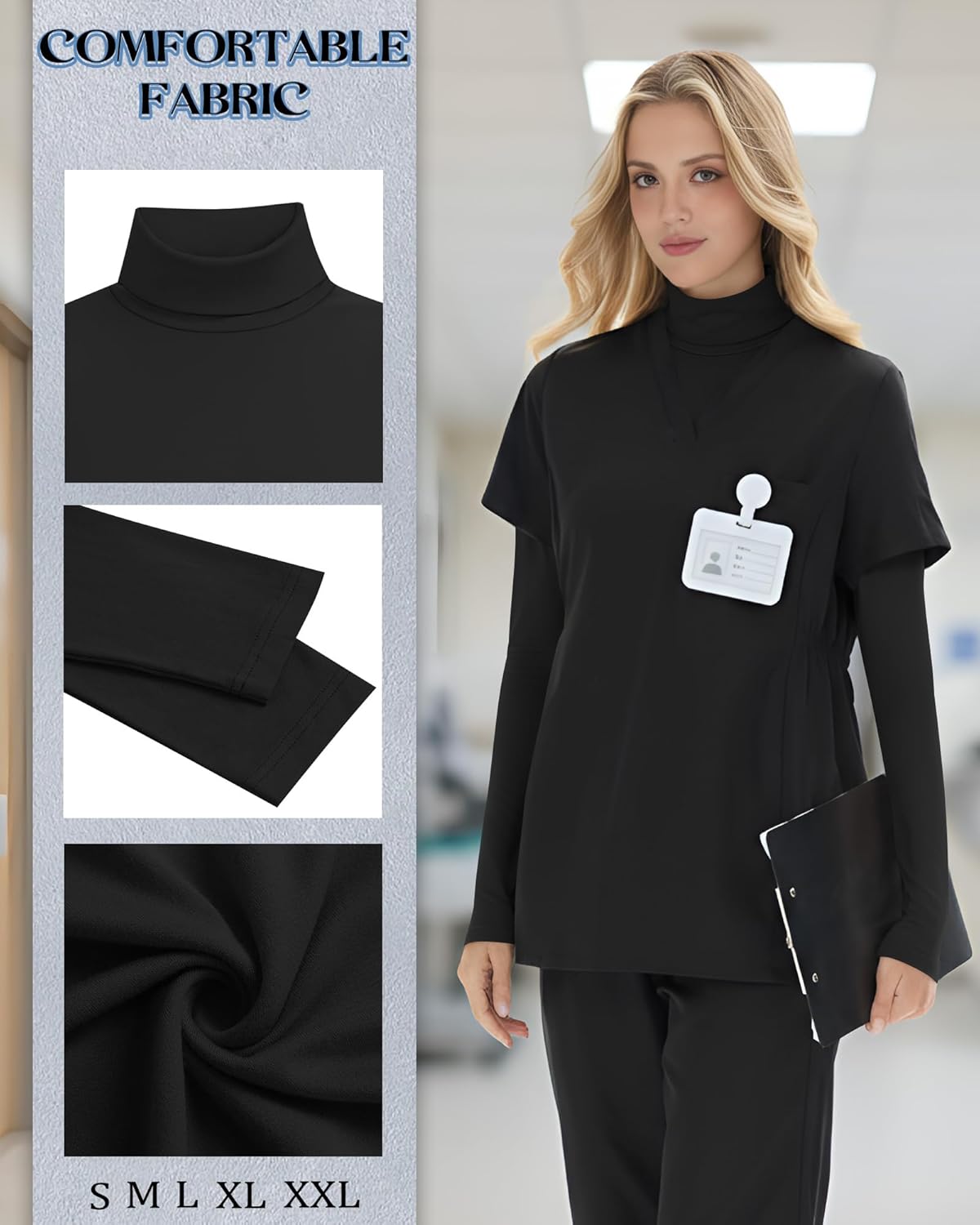 4 Pack Women's Underscrub Shirts Long Sleeve Mock Turtleneck Slim Fit Scrub Basic Undershirt Tees Tops for Nurse - Image 2