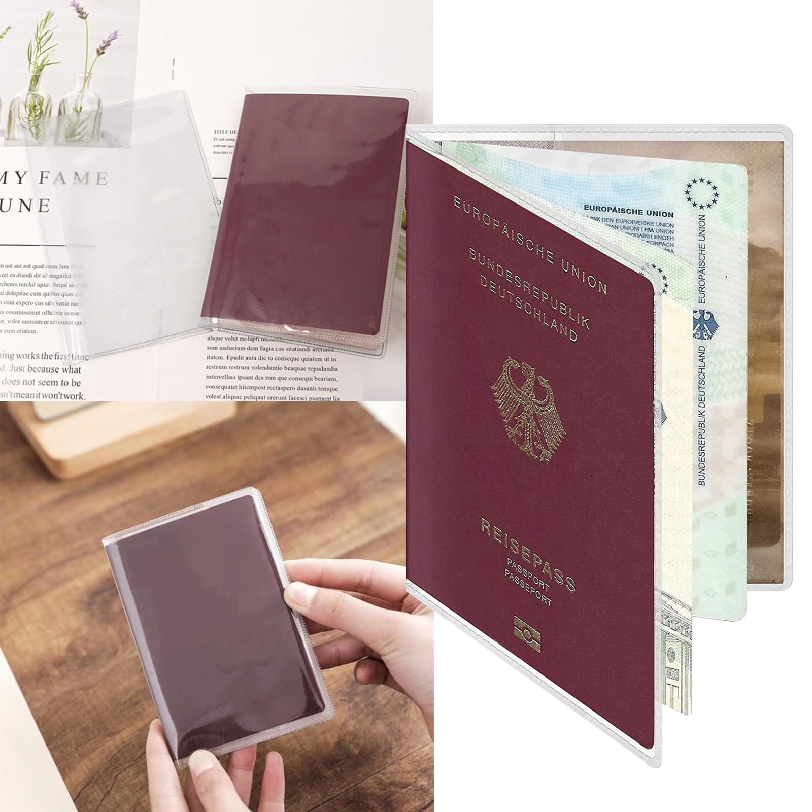 4pcs Custodie per passaporto trasparenti,Custodie protettive per passaporto,Custodia per passaporto per il nuovo passaporto,Cover passaporto en plastica,Impermeabile,Antistrappo,19x13.5CM
