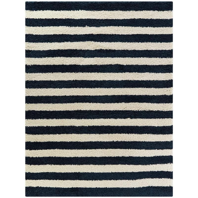 Image of Shaggy Carpet for Living Room 7X10 FEET Fluffy Plush Area Rug, Thick Fur Floor Carpet Modern Cozy Rug for Home Decor, Kids Room Bedside Hall, Durable Comfortable Shaggy Rug (Ivory-Navy line)