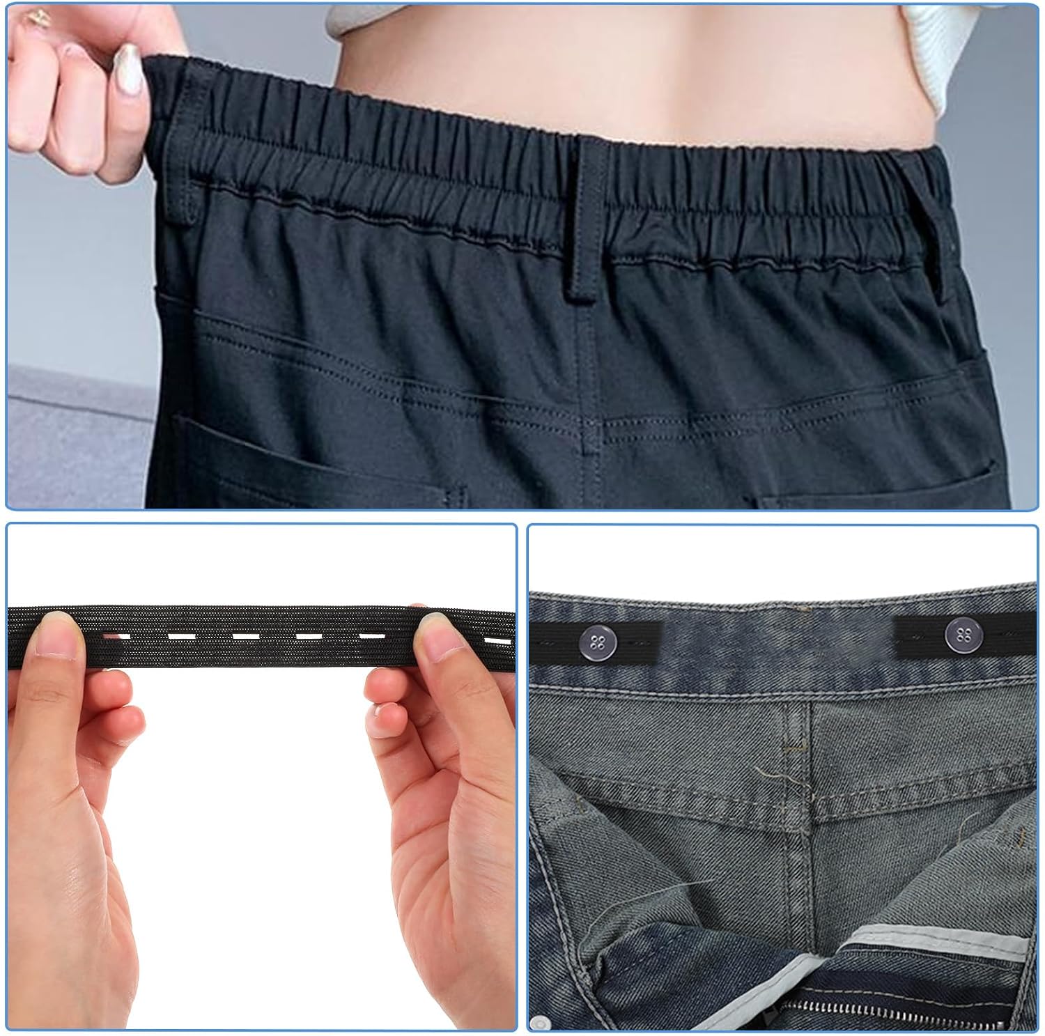 YBEATY 16PCS Adjustable Waist Tightener Elastic Jean Waist Tightener Tool Jeans Button Tighteners Pants Button Holes Pants Waists Extender Supplies Kit for Men Women Skirt Loose Jeans DIY