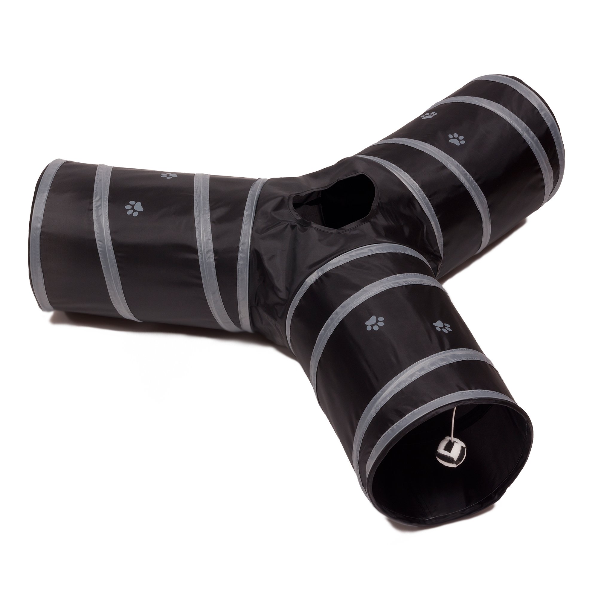 Cat Tunnel - Collapsible 3 Way Play Toy - Tube Fun for Rabbits, Kittens, and Dogs - Black/Grey