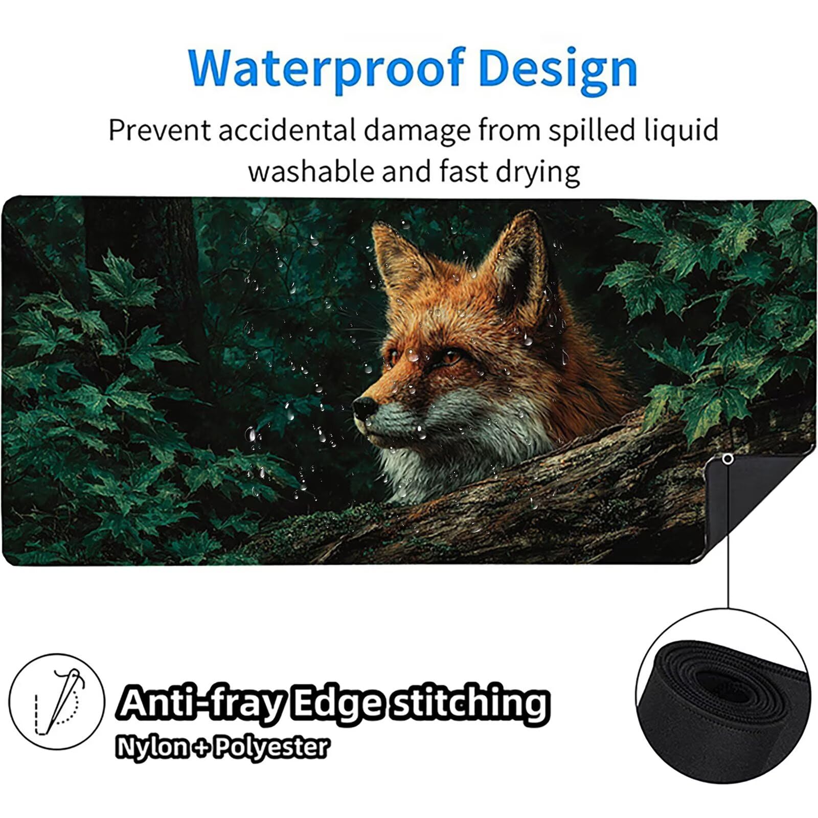 Tappetino Mouse XXL Fox, Albero Gaming Tappetino Scrivania 1200x600x3mm, Mousepad Grande con Base in Gomma Antiscivolo, Sottomano Scrivania con Bordi Cuciti, Ufficio Accessori Gaming, per PC 0-4311