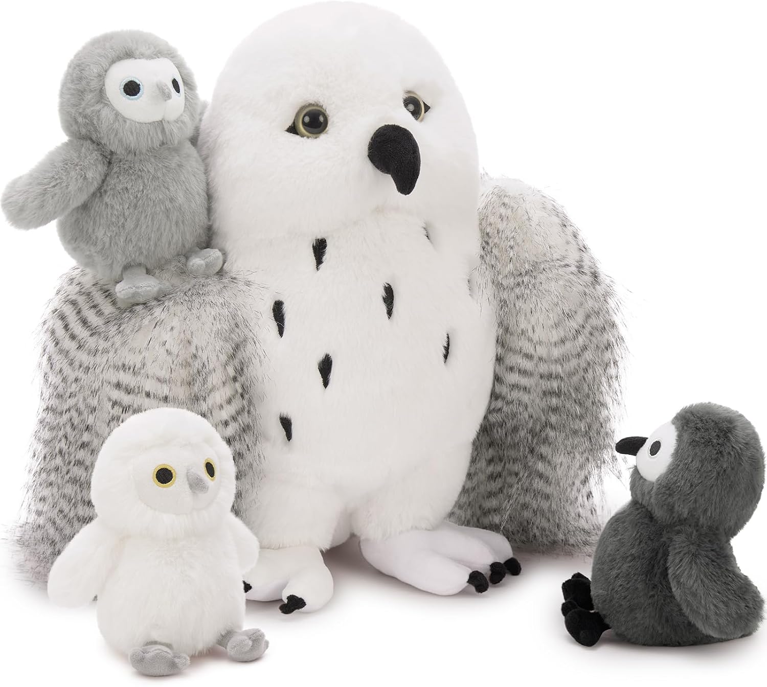 4Pcs Owl Plush Set, Giant Mother Owl Stuffed Animal with 3 Baby Owls Inside, 18" Cute Stuffed Owl for Girls Boys Kids, Soft Owl Plushie Gift for Christmas Birthday Baby Shower, White