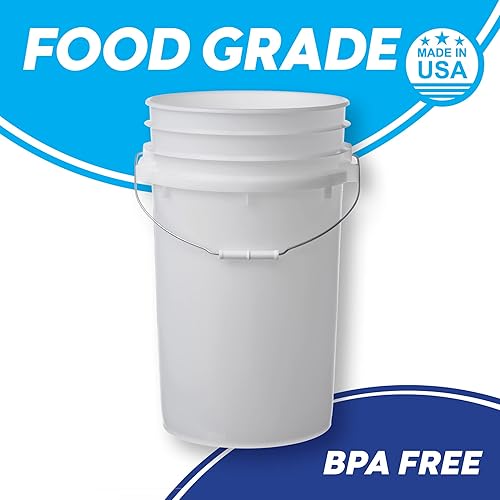 Miniatura 3 de Consolidated Plastics Cubetas naturales de grado alimenticio de 7 galones + tapas de sellado gamma negro, almacenamiento de contenedores sin BPA,