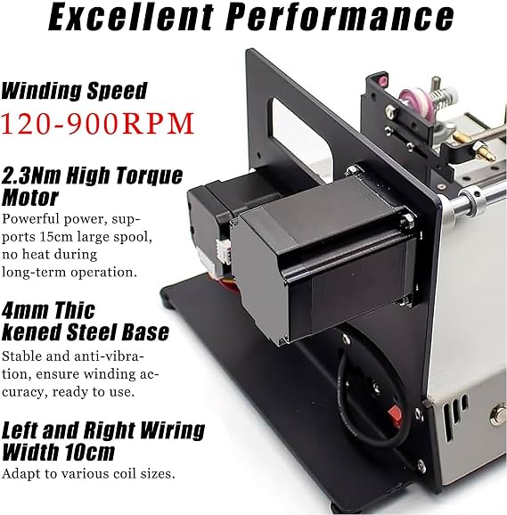 Automatic Cable Coil Winding Machine, LCD Screen, 120–900 RPM Adjustable, 2-15 Laps/S High Speed, for Metal Wire, Fishing Line, Silk Thread