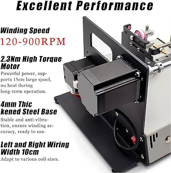 Automatic Cable Coil Winding Machine, LCD Screen, 120–900 RPM Adjustable, 2-15 Laps/S High Speed, for Metal Wire, Fishing Line, Silk Thread