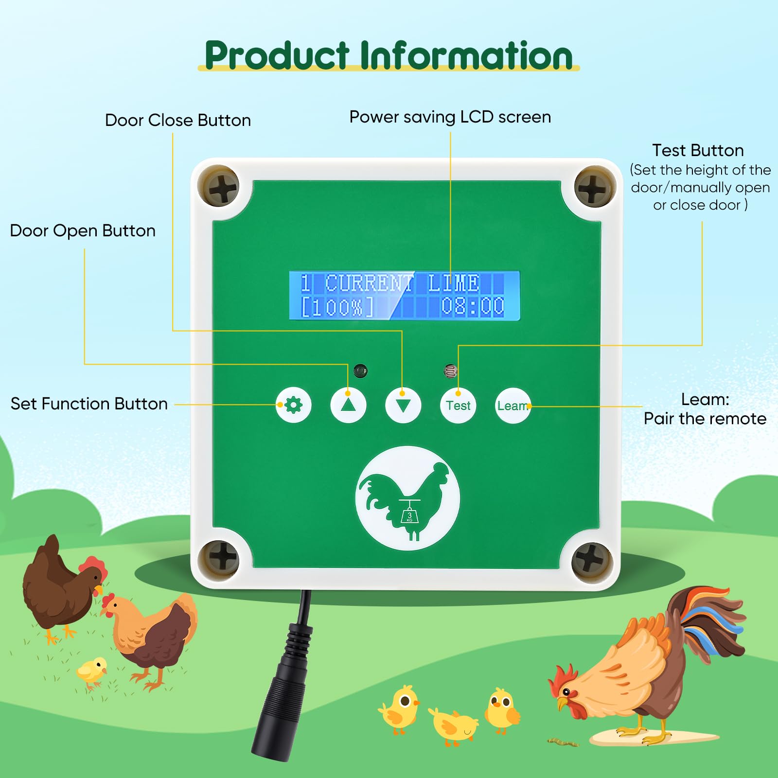 Casetta automatica pollaio, sportello elettrico per pollo, apriporta pollaio con timer e 2 telecomandi, casetta elettrica per proteggere i polli verde (non contiene porta)