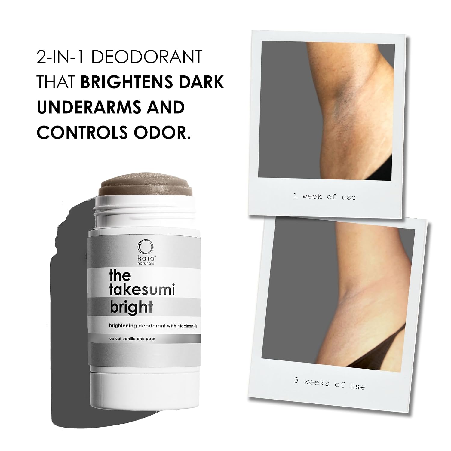 Kaia Naturals the takesumi bright® deodorant – Velvet Vanilla and Pear, Aluminum-Free, Baking Soda-Free, Natural Deodorant Stick 65 g