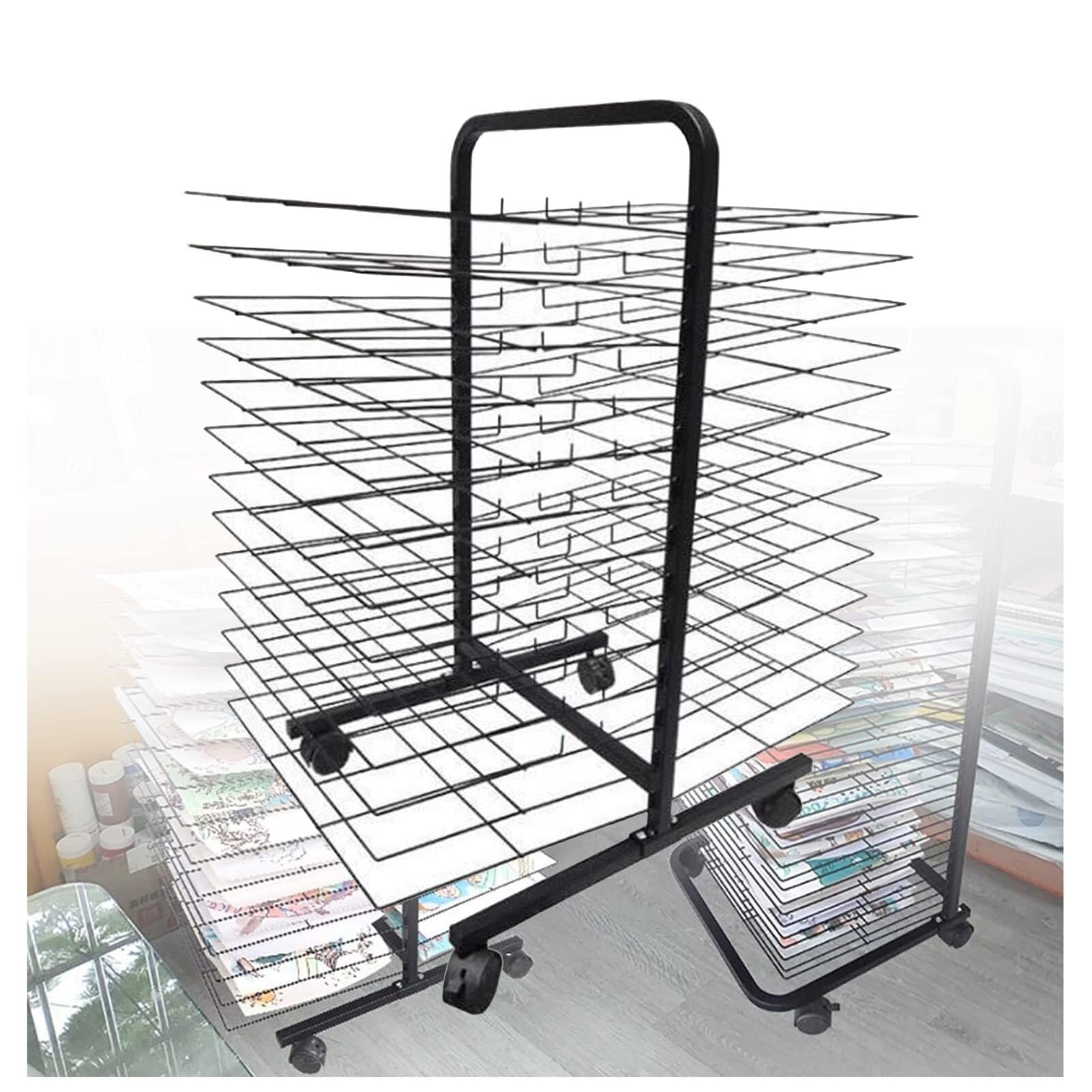 Aioneer Art Drying Rack With 26 Shelves, Removable Easel With Pulleys, Movable Art Storage Rack For Gouache Painting, Metal Wire Frame, Educational Use