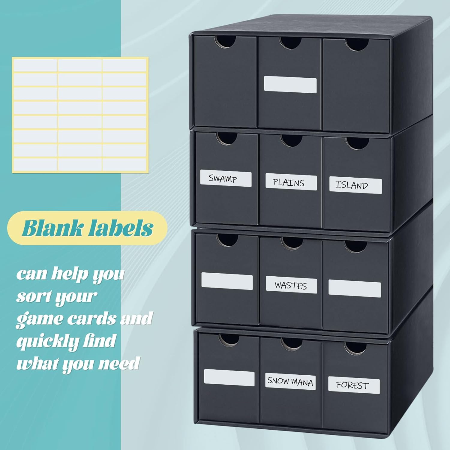 Cholemy Trading Card Storage Box Card Organizer 15000+ with 70 Cardboard Storage Divider, Label Sticker for Collection Compatible with Tcg, Sport Cards(4 Row, 3 in A Row,Black)