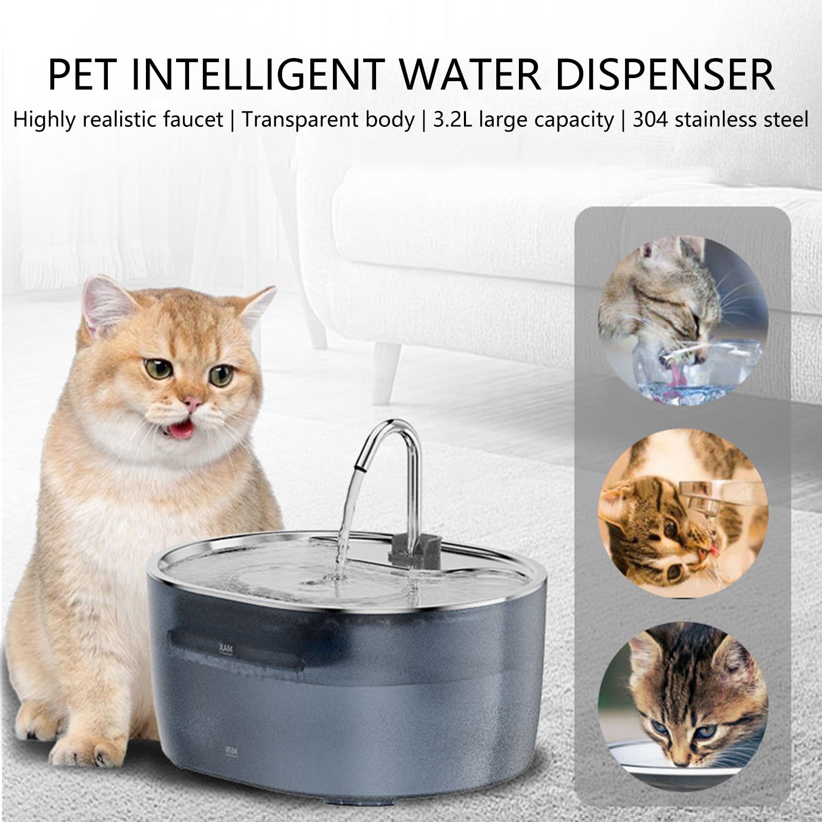 Fuente de agua automática para mascotas, boquillas de acero inoxidable, resistente a derrames, para gatos, perros, dispensador de agua para uso doméstico, cuenco de gran capacidad para mascotas