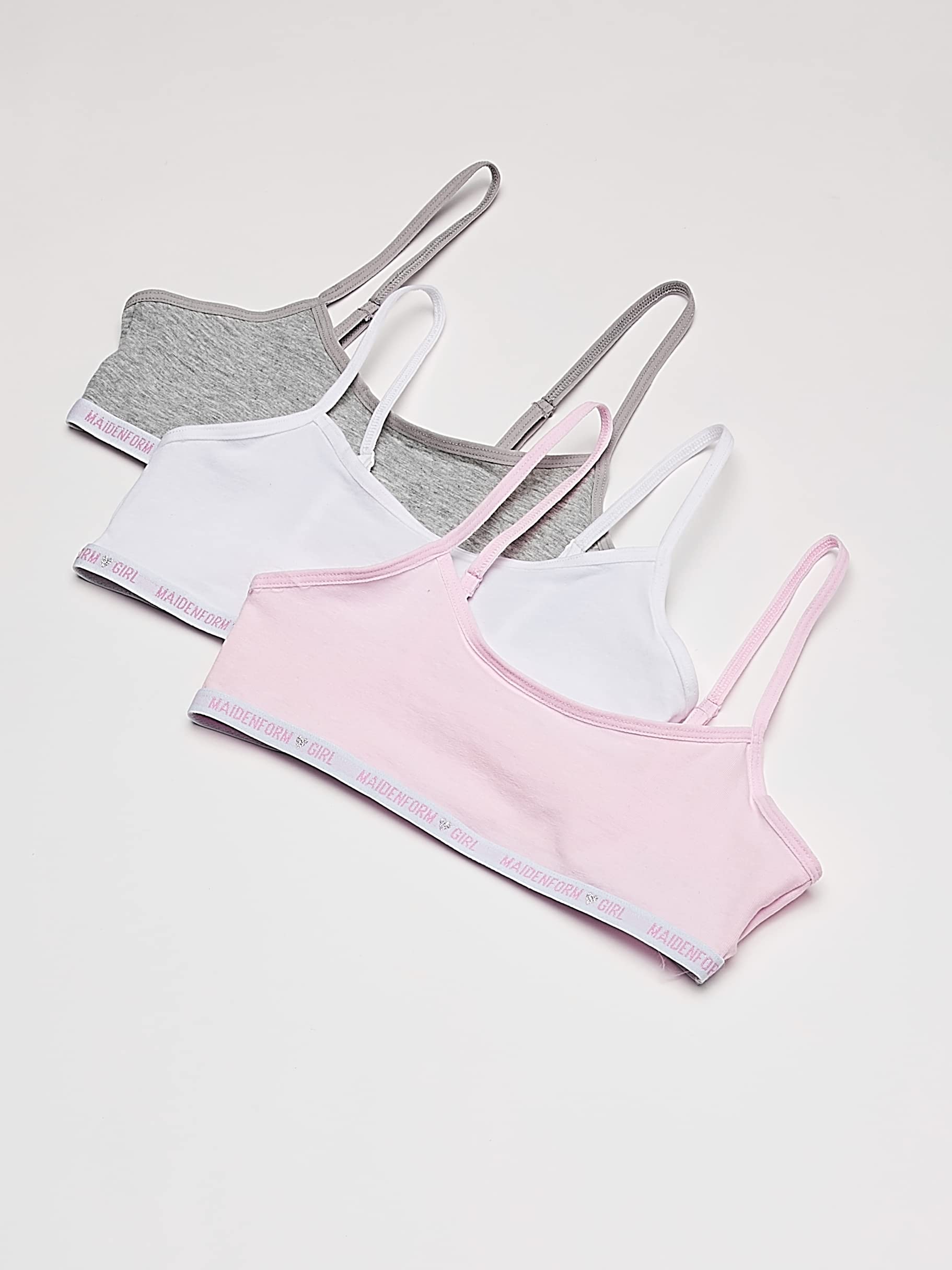 Maidenform Biustonosz treningowy Dziewczynki Logo Band Cotton Crop Training Bra, 3 Pack