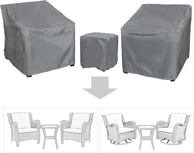 Patio Furniture Covers,Outdoor Furniture Cover Waterproof,Patio Furniture Set Covers for 3 Piece Outdoor Bistro,Patio Sofa Covers Set for 2 Chairs and Coffee Table,Grey