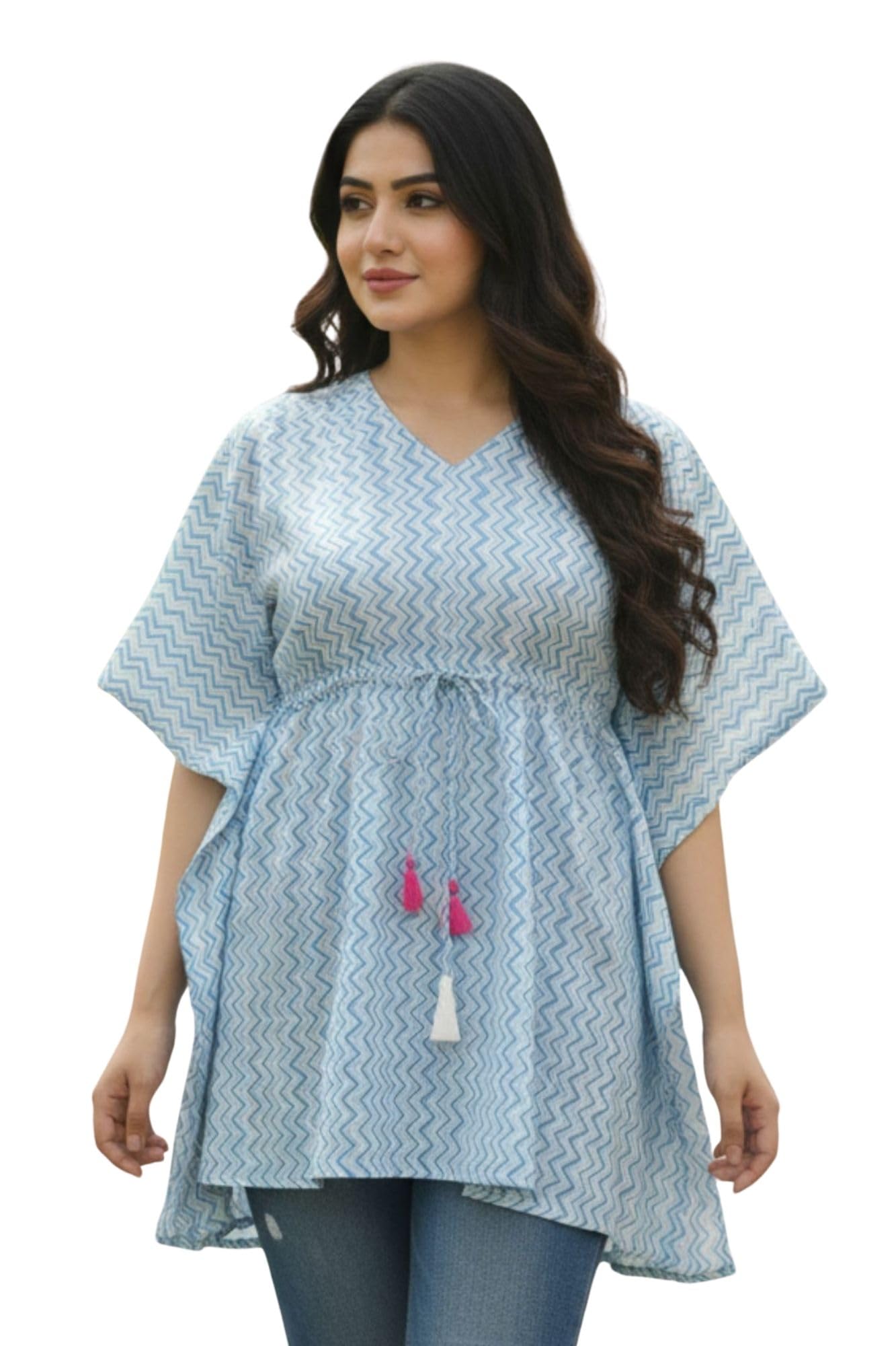 White Printed Maternity & Nursing Kaftan Top for Women | 100% Cotton | Feeding Access | Comfort Fit-image-30