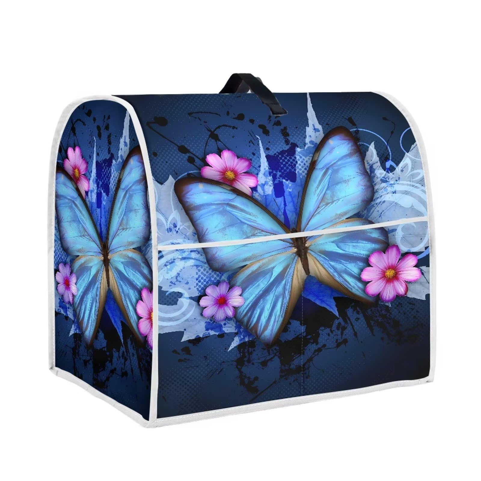 HUGS IDEA Floral Blue Butterfly Kitchen Stand Mixer Cover- Food Mixer Cover Kitchen Blender Cover with Top Handle and Storage Pockets Stain Resistant Kitchen Mixer Cover