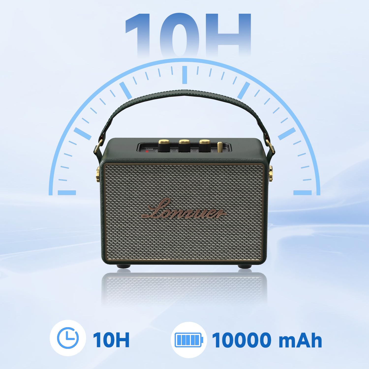 Altoparlante Bluetooth vintage da 80 W, in legno, Bluetooth 5.3, portatile, con cinturino in pelle, batteria da 10 ore, TWS, AUX/USB/SD per PC, senza fili, per interni/esterni (verde)