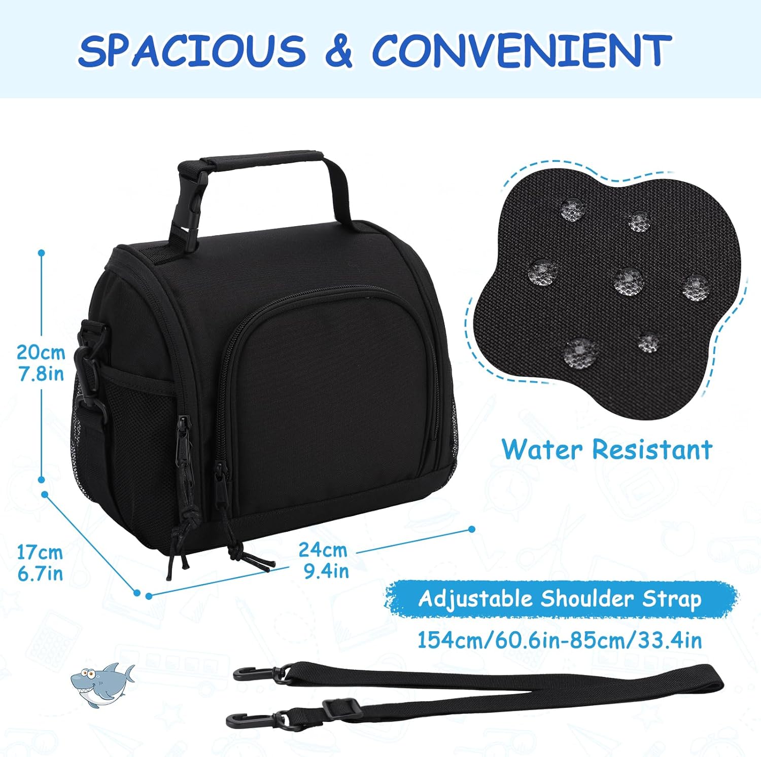 VASCHY Lunch Bag for Men, Reusable Insulated Large Lunch Box Container Cooler Bag for Adults/Women/Kids for Work,School,Picnic Black