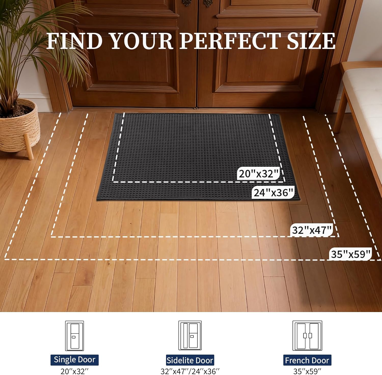 YIHOUSE Indoor Door Mat 24" x 36", Non-Slip Washable Entryway Mat, Dirt Trapper Absorbent Entrance Mat, Low Profile Floor Mat for Front/Back Door, Entryway, Dark Gray