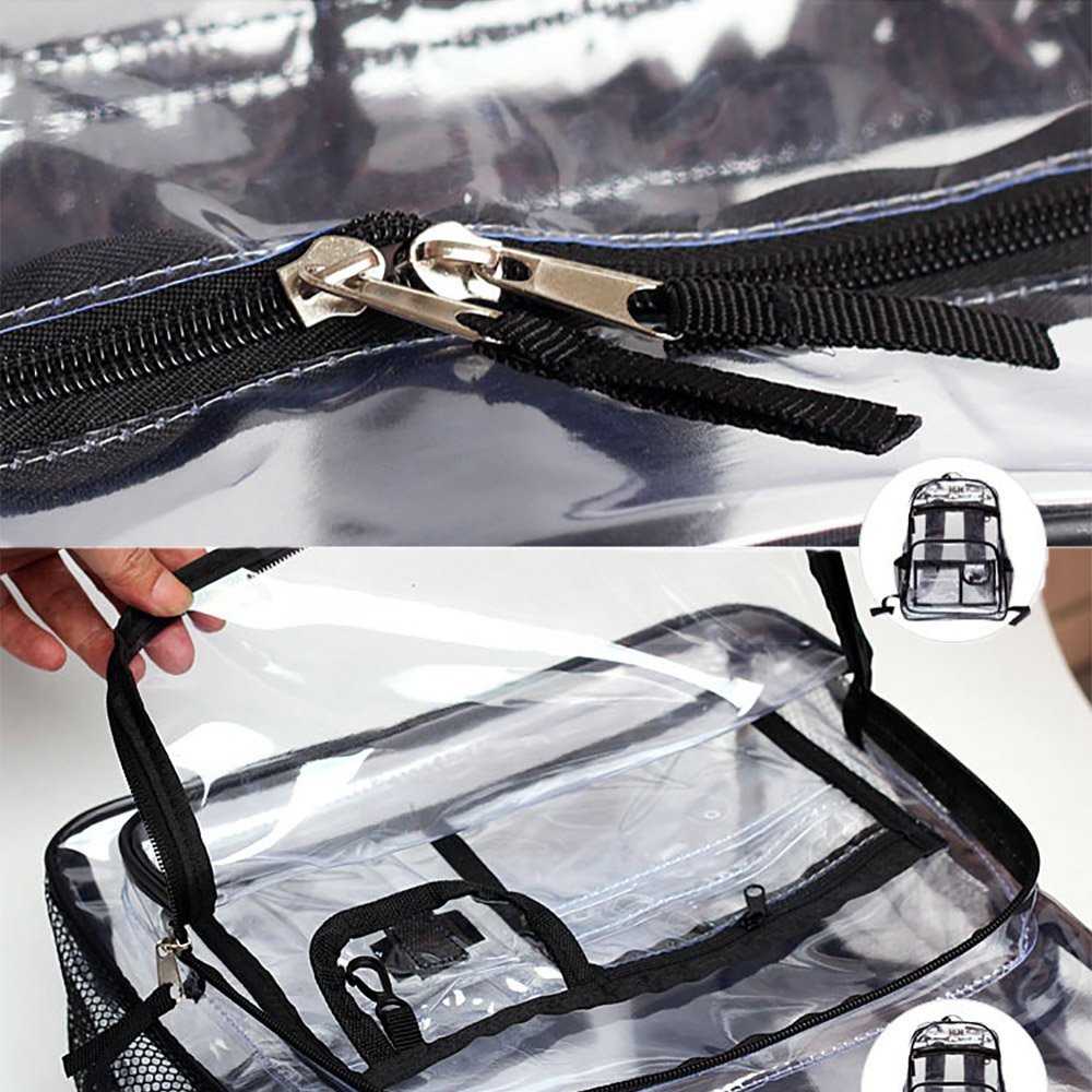 Borse trasparenti Zaino trasparente Heavy Duty Vedere Attraverso Zaino Stadio Approvato Daypacks per Lavoro Viaggio, Finiture trasparenti e nere, 11”L x 5.9”W x 16.5”H