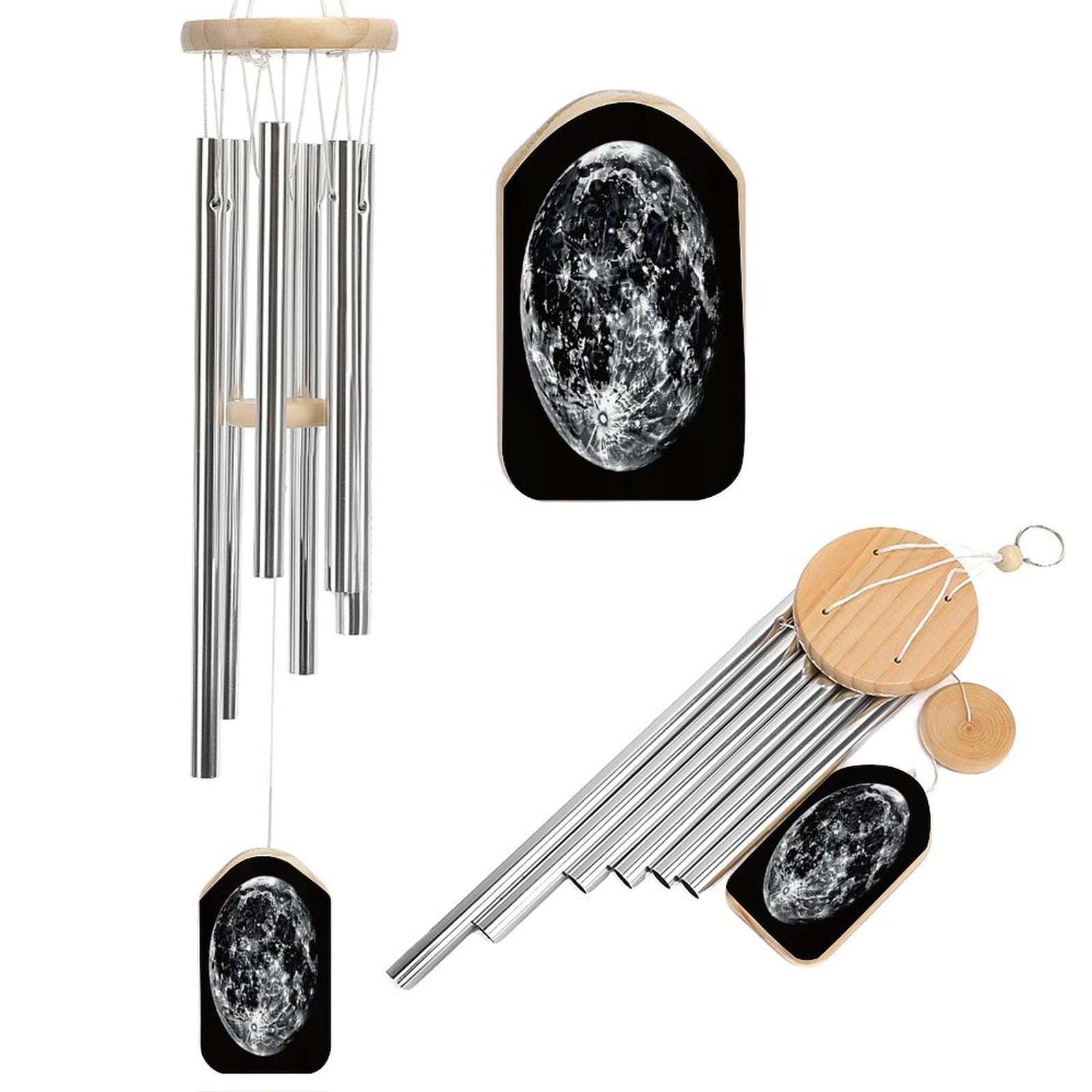 Moon Wind Chimes for Outside Personalized Sympathy Wind-Chime with 6 Tuned Tubes Elegant Aluminium Wind Chimes Memorial Windchimes Best Gift 20.5"