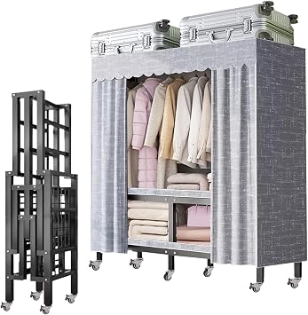 Heavy Duty Rolling Covered Metal Garment Rack with Lockable Wheels and Door, Load 2000lbs, Portable Closets for Hanging Clothes, Large Capacity 360Enclosed Clothing Racks 105cm/41.3in