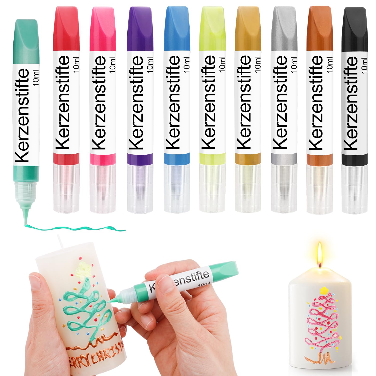Scentoria 10 Stück Wachsstifte für Kerzen Bemalen, 10x10 ml Kerzenstifte zum Verzieren, Keramik Bemalen Set, Candle Pen (Perlglanz) Küche, Haushalt & Wohnen