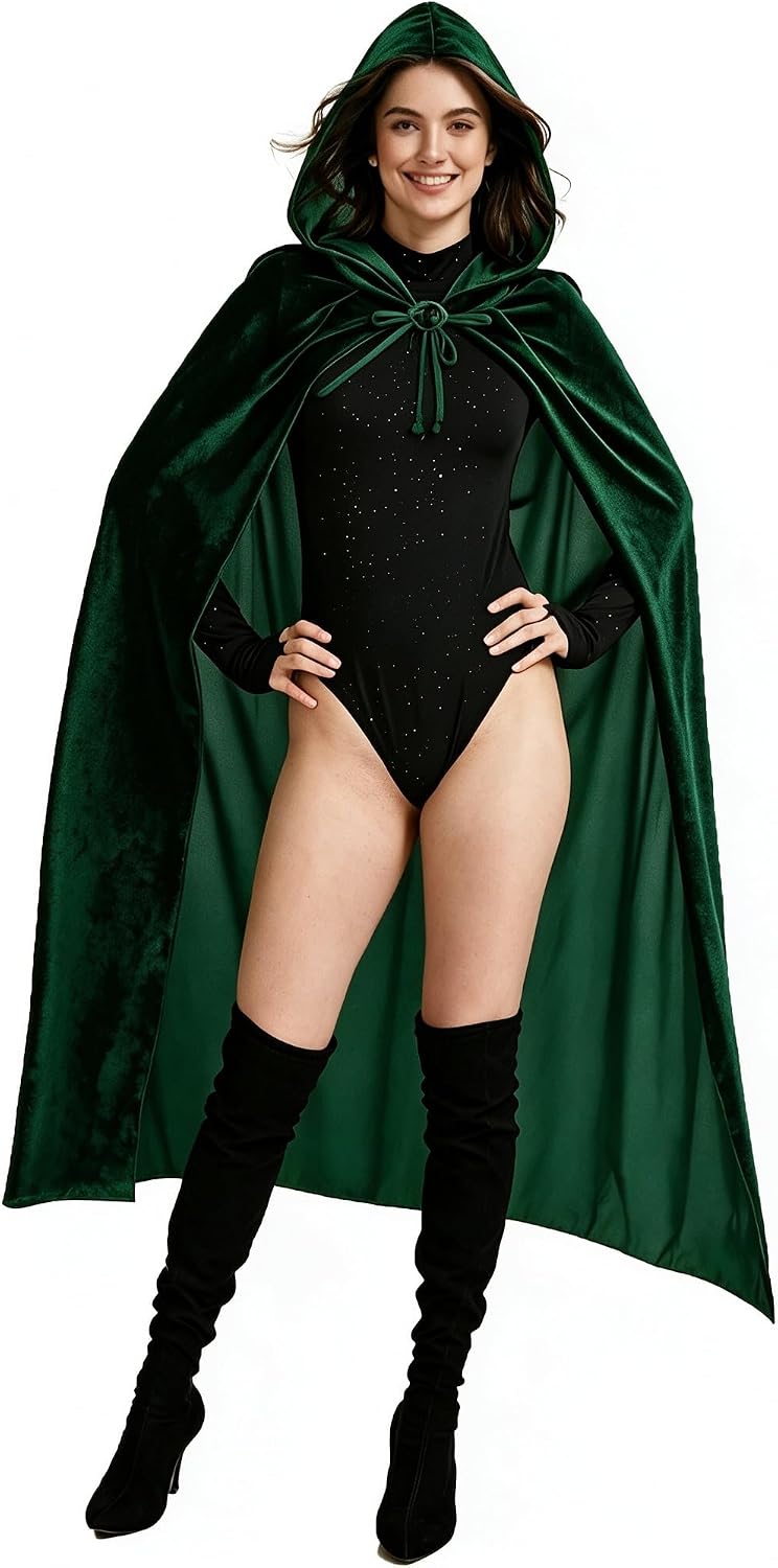 Adult Halloween Costumes 2026 Velvet Cloak with Hood for Men & Women,Unisex Halloween Cosplay Costume