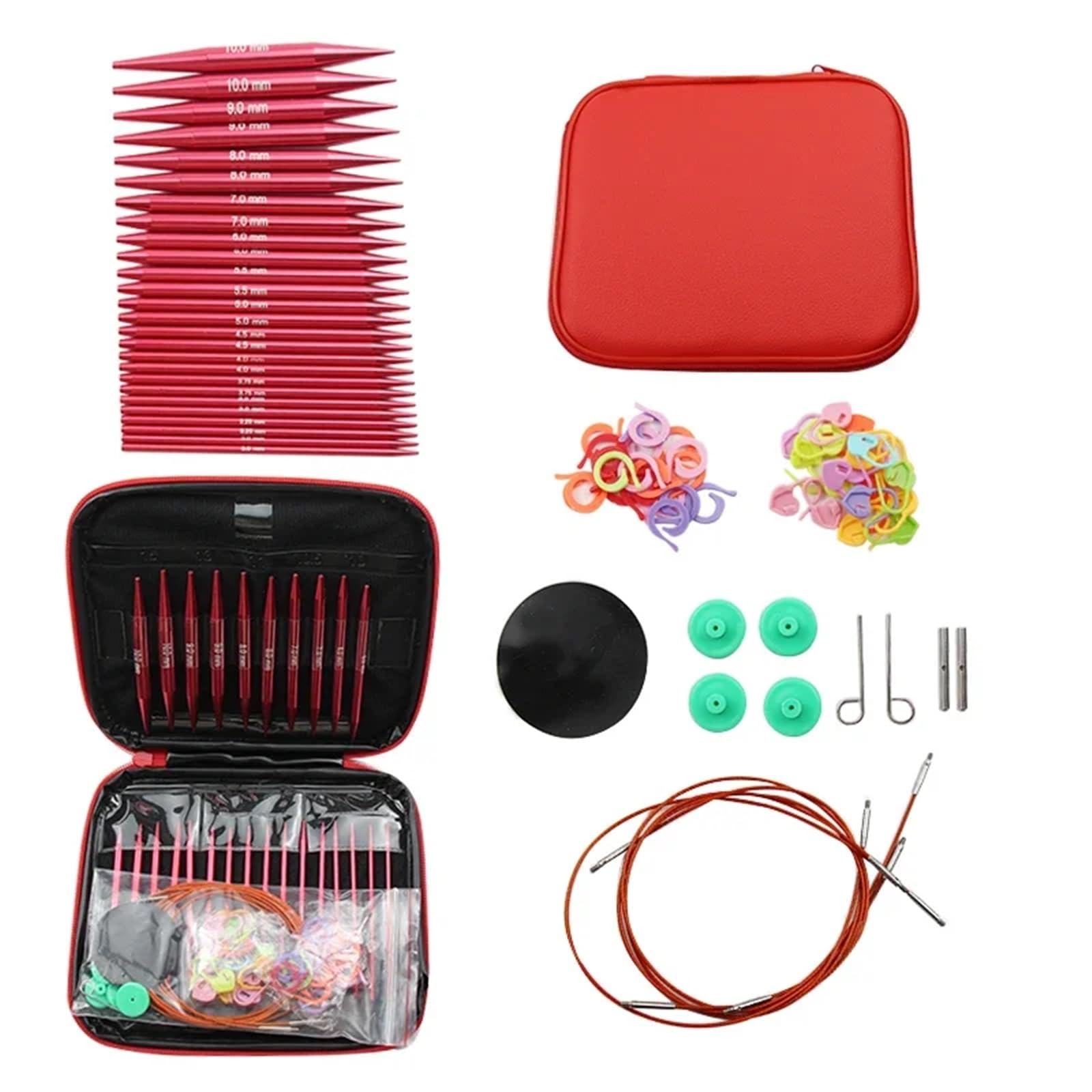 Juego de agujas de tejer circulares de aluminio intercambiables, juego de agujas de ganchillo circulares, herramientas de hilo de tejer, kit de accesorios para tejer