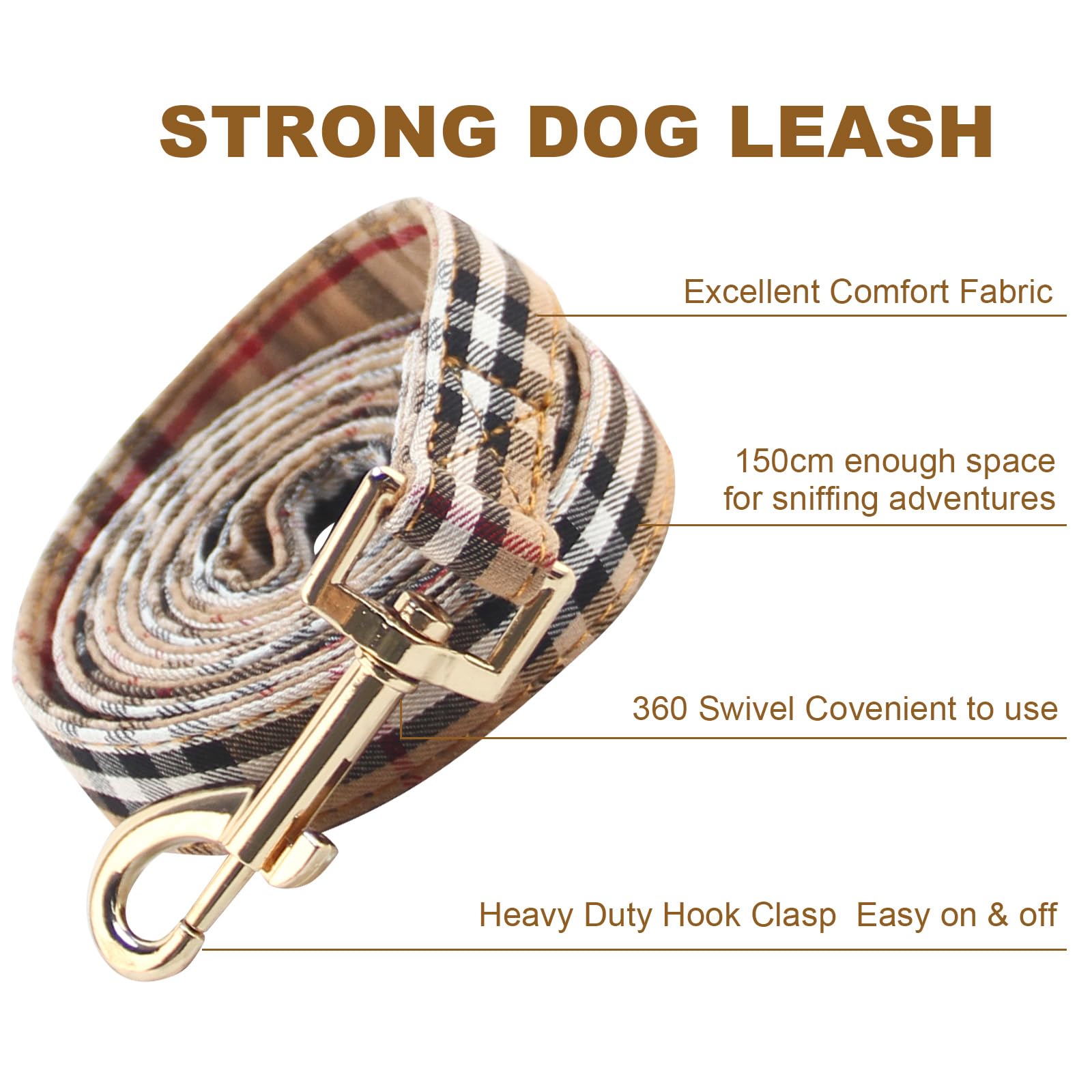 Cute Plaid Dog Collar Harness and Leash with Safety Buckle - Adjustable and No Pull Comfortable Dog Collars for Small Puppy, Stylish Durable Gift for Boy Girl Pets