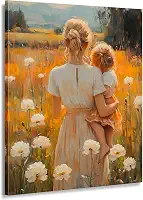 Decoração de parede em tela Family Love - Impressão de pintura de mãe e filho, presente de dia das mães com buquê floral, arte para casa, decoração de quarto (arte 5,5 cm x 61 cm sem moldura)