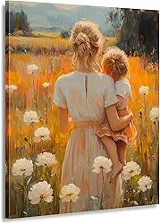 Decoração de parede em tela Family Love - Impressão de pintura de mãe e filho, presente de dia das mães com buquê floral, arte para casa, decoração de quarto (arte 5,5 cm x 61 cm sem moldura)