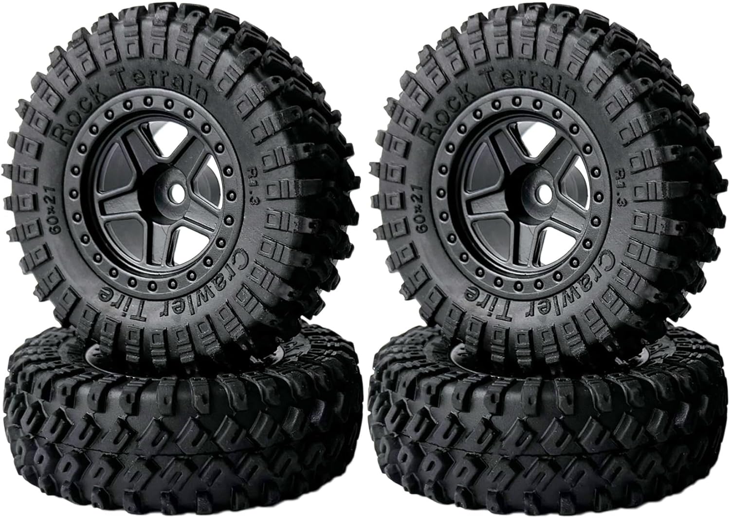 4PCS 1.3 inch 5Spoke Beadlock Wheel Rims Tires and 60mm Rubber Tyre Set for 1/18 1/24 RC Rock Crawler Truck Car for Axial AX24 SCX24 TRX4M FCX24 Upgrade Parts (Black)