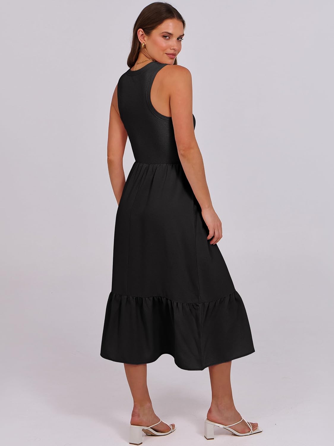 ANRABESS Women Midi Dresses 2026 Summer Casual Sleeveless Sundress High Neck Tank Top Racerback Flowy Beach Dress & Pockets - Image 3