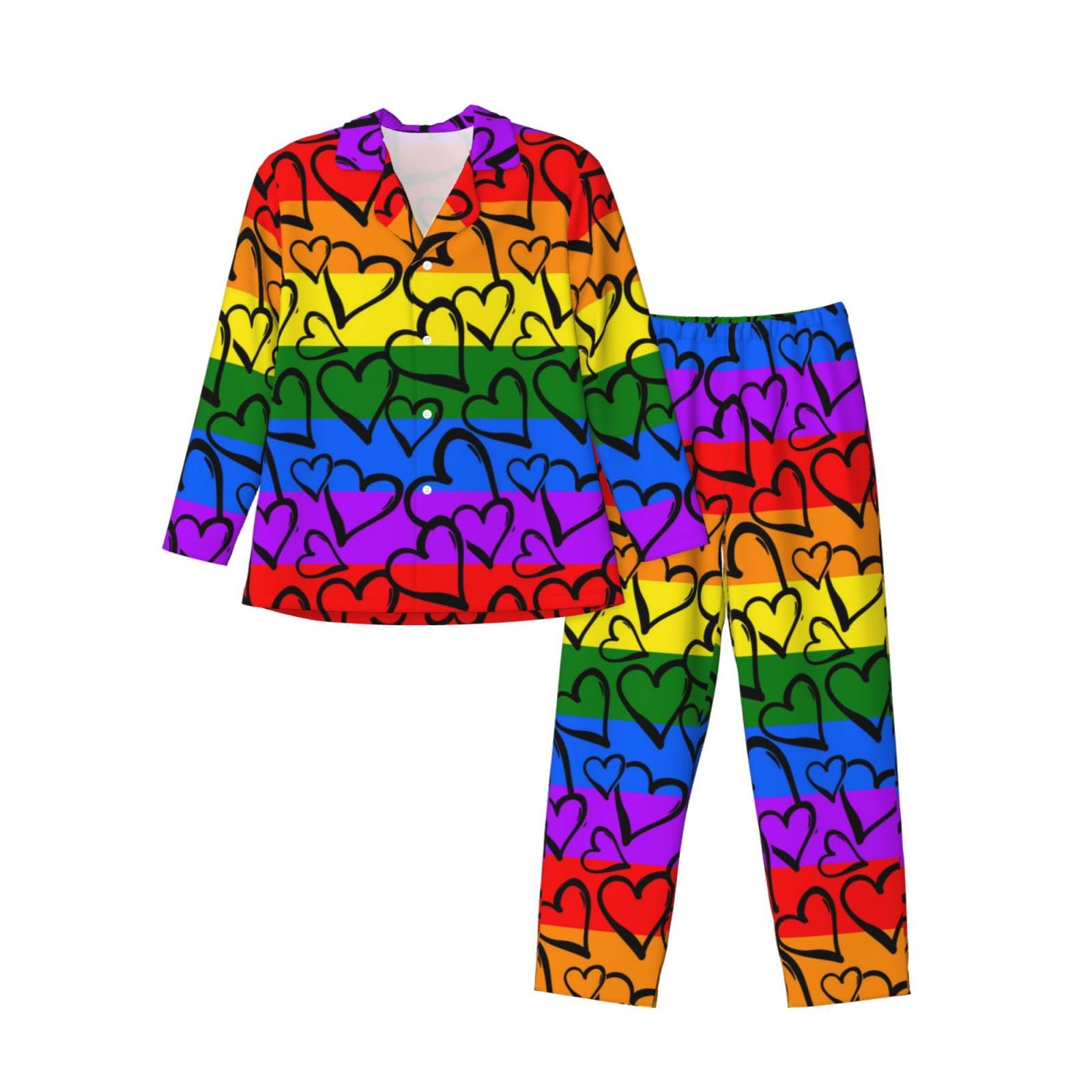 Gay Pride Rainbow Pattern Men'S Long-Sleeved Pajama Set Loungewear Leisure Loose Nighttime Sleep Relax