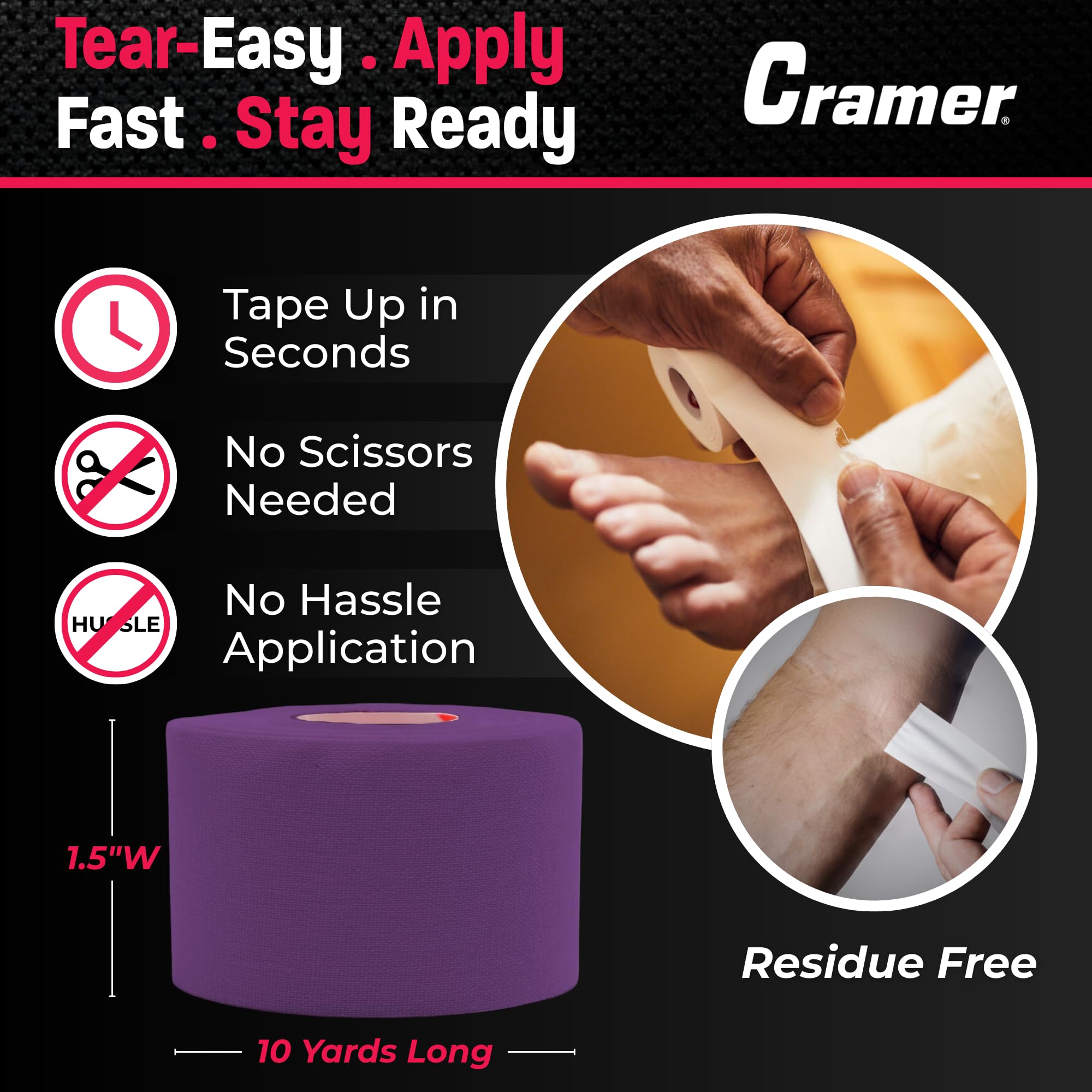 Cramer Team Color - Cinta deportiva para tobillo, muñeca y lesiones, ayuda a proteger y prevenir lesiones, promueve una curación más rápida, suministros de primeros auxilios de entrenamiento atlético,