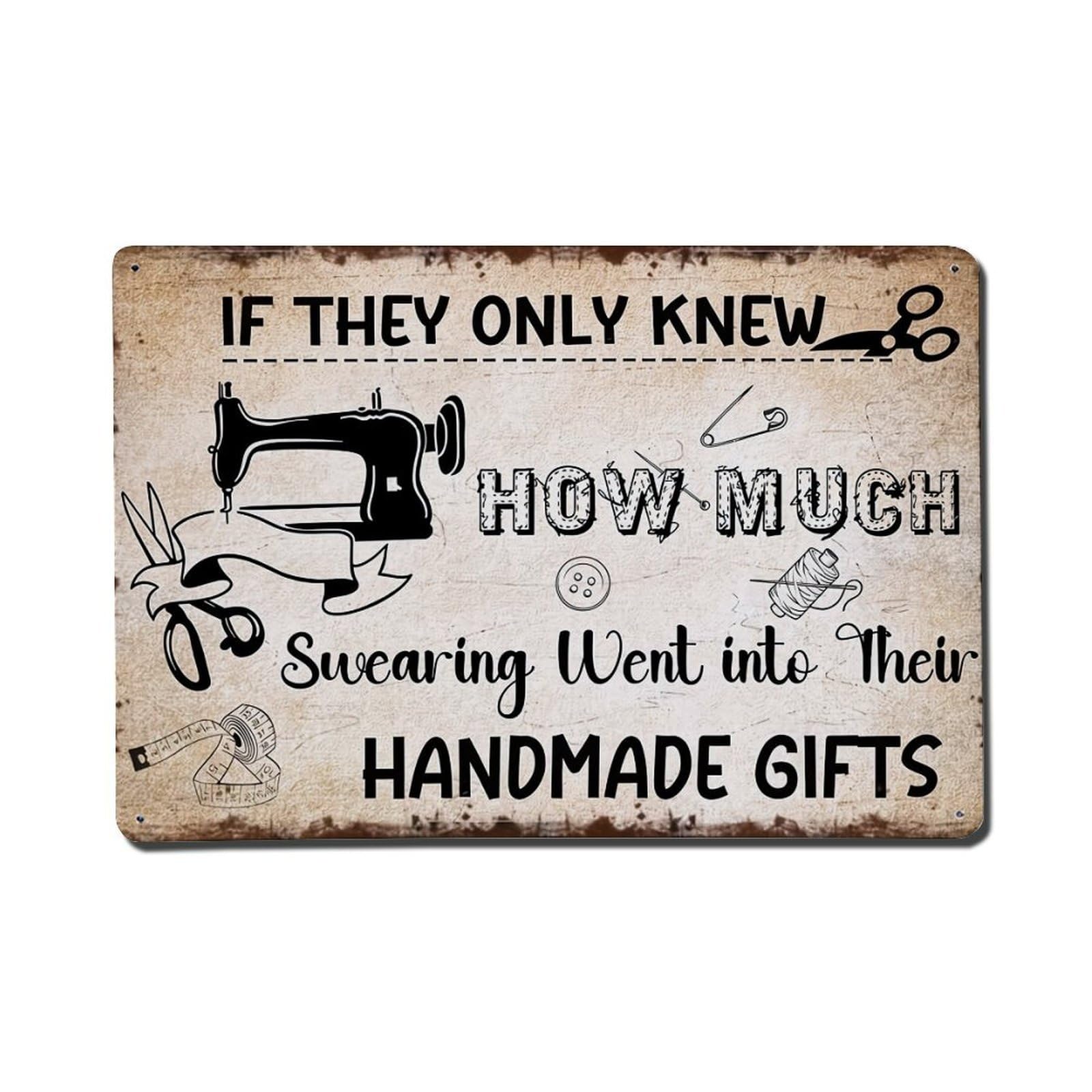 Sewing Machine Scissors Thread Button Tin Sign Metal Poster Vintage Metal Signs for Home Man Cave Bar Cafe Kitchen laundry room Wall Decorations Gift 8x12Inch