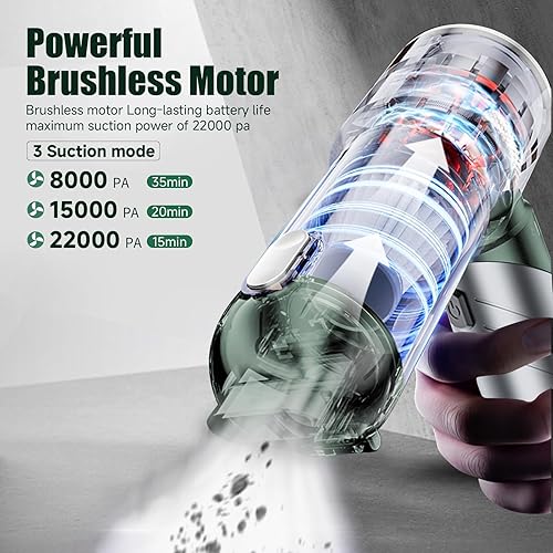 Miniatura 2 de Aspiradora portátil inalámbrica de 22000 PA de mano de alta potencia, aspiradora plegable recargable con motor sin escobillas, soplador de aire,