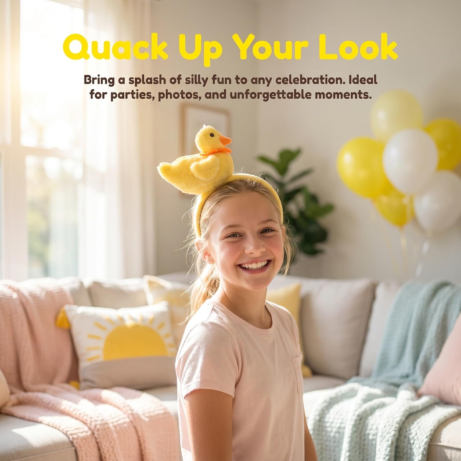 Toddmomy Yellow Duck Animal Headband, Soft Plush Novelty Hair Accessory, Toy Doll Hair Hoop, Cartoon Duck Costume Headpiece for Carnival, Bachelorette, Halloween