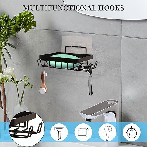 Miniatura 6 de Carrie Joe Jabonera autodrenante para pared de ducha, no perforada, fácil de limpiar, soporte para jabón, apto para baño, fregadero de cocina