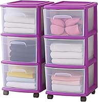 Vista 12 de HOMZ Torre de Cajones, Carrito Organizador de Almacenamiento de Plástico Transparente Azul de 3 Niveles, Marco Blanco - Contenedores de Cajones