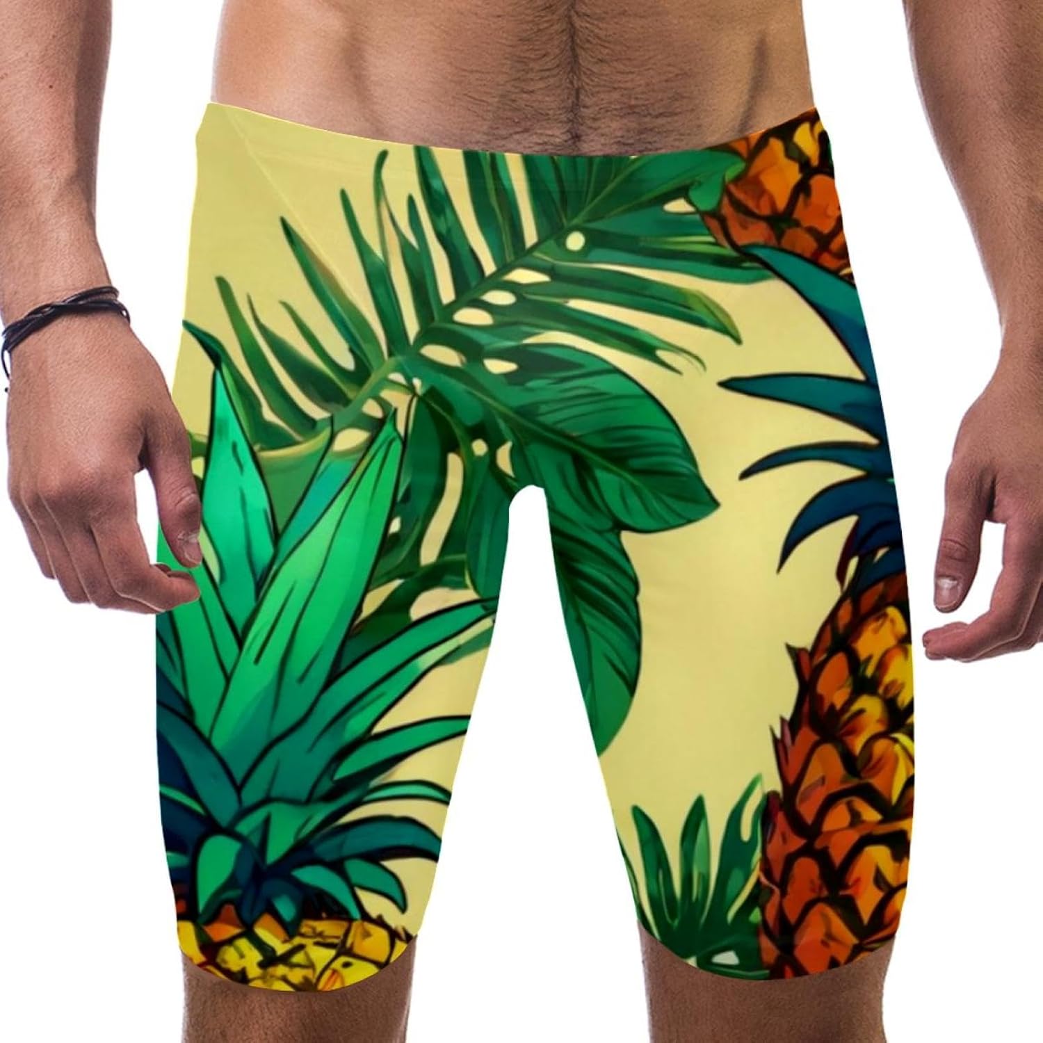 Swimsuit Mens Swim Jammers Endurance Long Racing Training Swimsuit,Colorful Art Pineapple