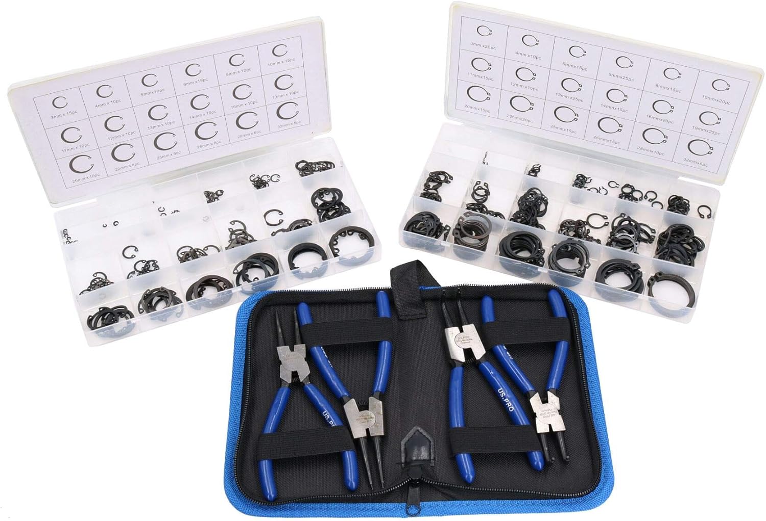 6"150mm Circlip Pliers Internal & External + 480pc Circlip/Snap Ring Assortment