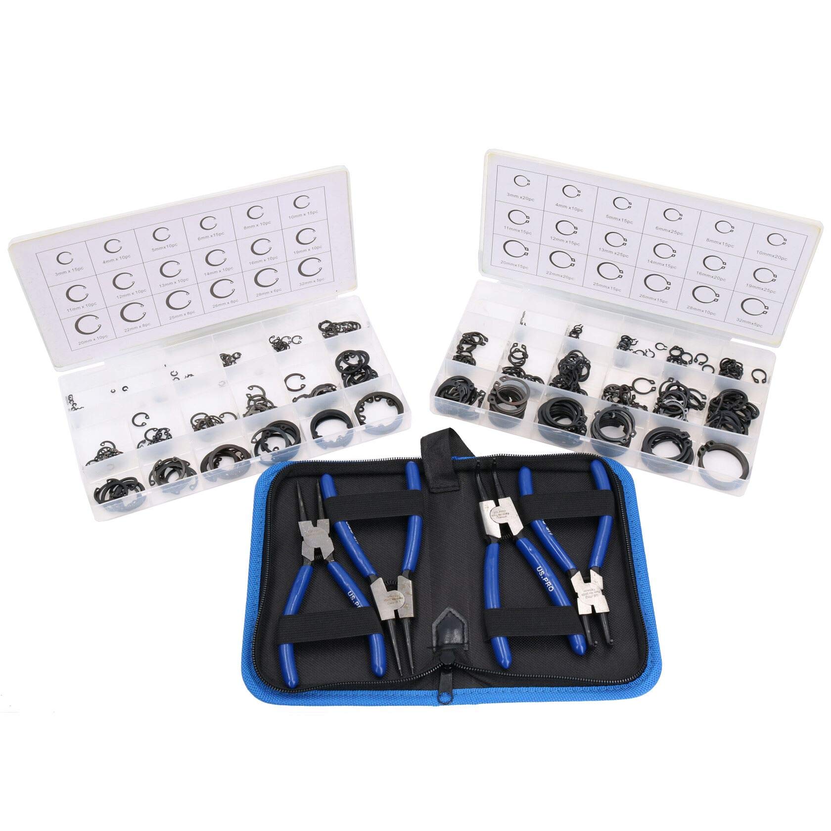 Ab Tools 6" 150Mm Circlip Pliers Internal & External + 480Pc Circlip/Snap Ring Assortment