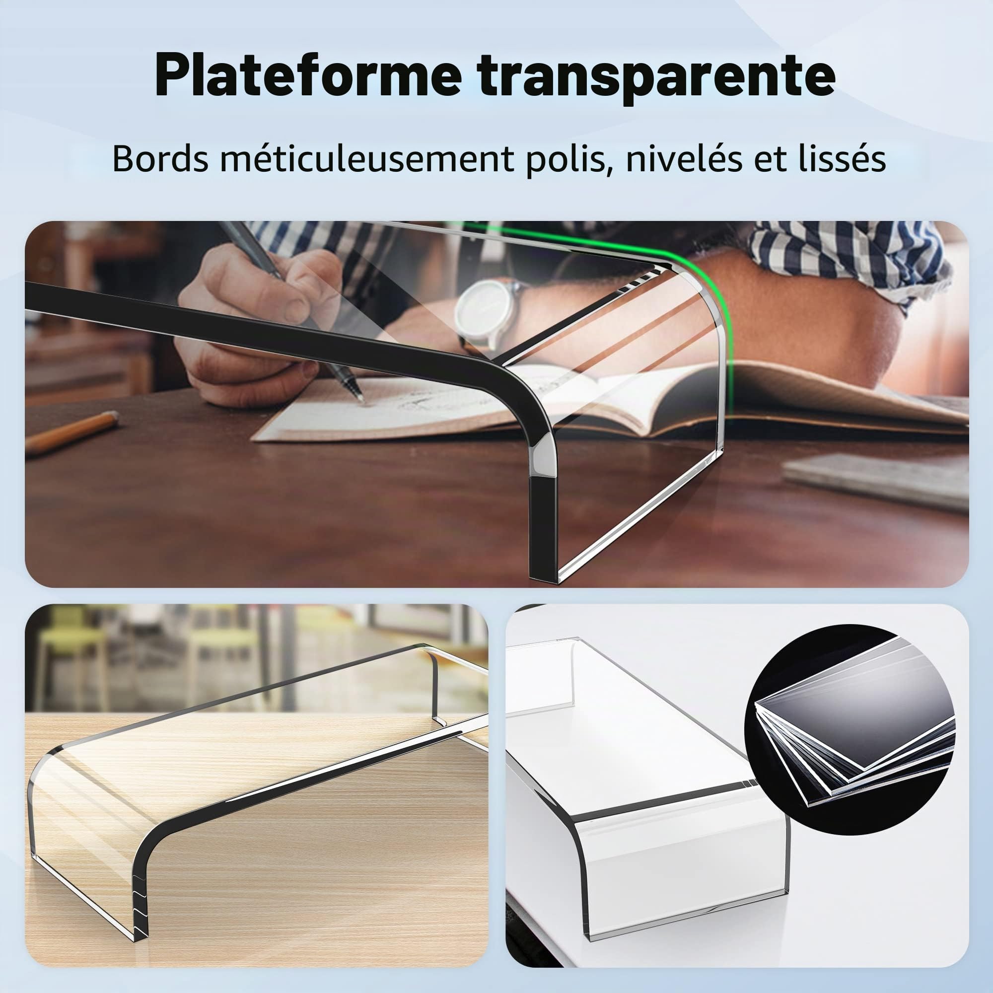 AboveTEK Support de Moniteur en Acrylique, Bureau de Moniteur, Port PC, 52 cm x 20 cm x 9 cm pour Moniteur/Haut-Parleur/TV/PC/Ordinateur Portable