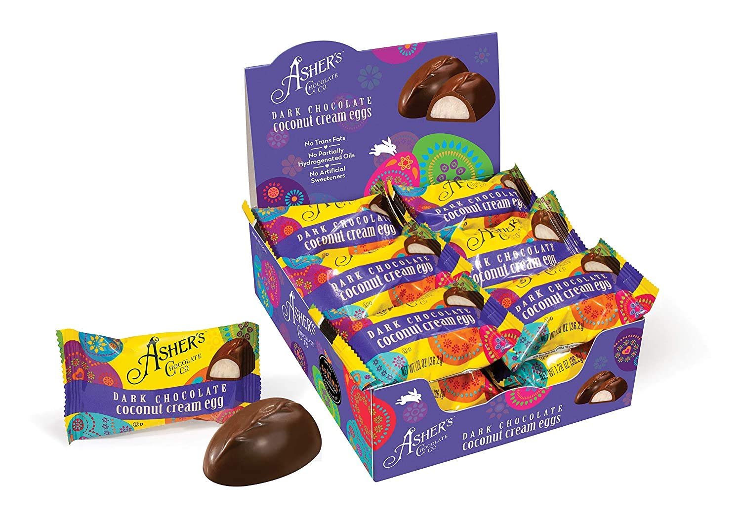 Asher's Chocolates, Dark Chocolate Covered Eggs, Creamy Eggs Covered in Chocolate, Small Batches of Kosher Chocolate, Family Owned Since 1892, Individually Wrapped (18 Count, Coconut Cream)